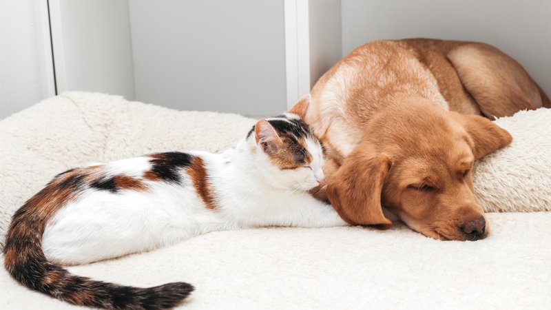 dachshund dog cuddling cat