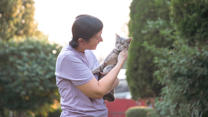 volunteer rescuing street cat