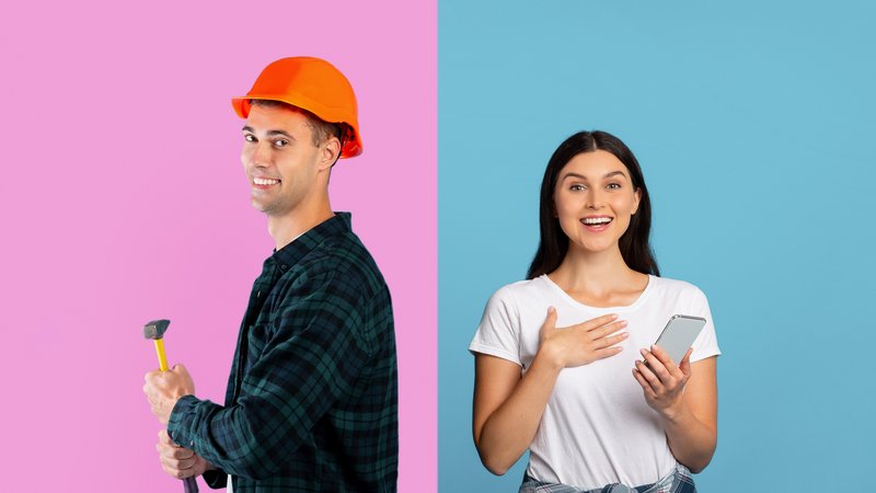 woman and construction worker