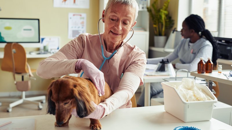 veterinarian examining dog