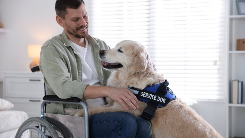 service labrador assisting man