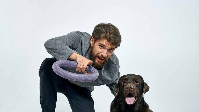 dog owner playing with dog