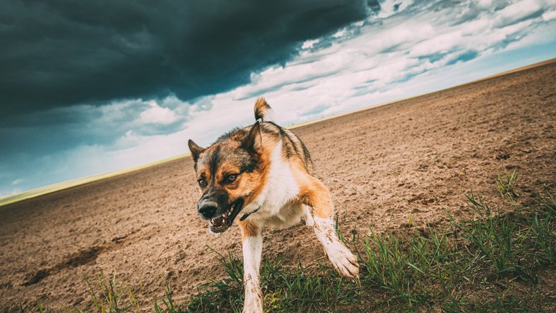 dog watching dark clouds