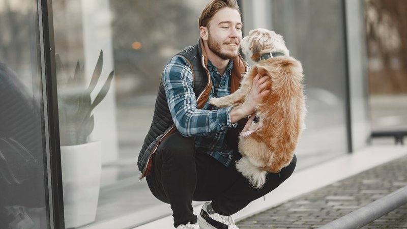 dog owner bonding with pet