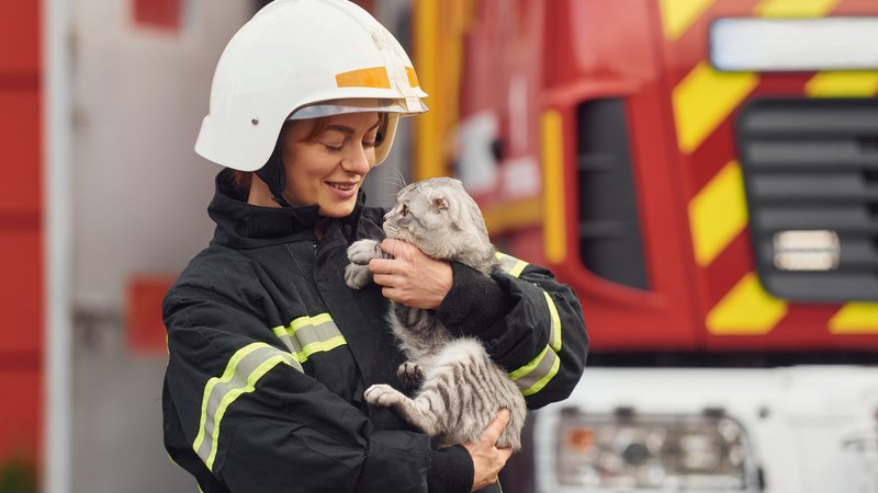 firefighter rescuing kitten