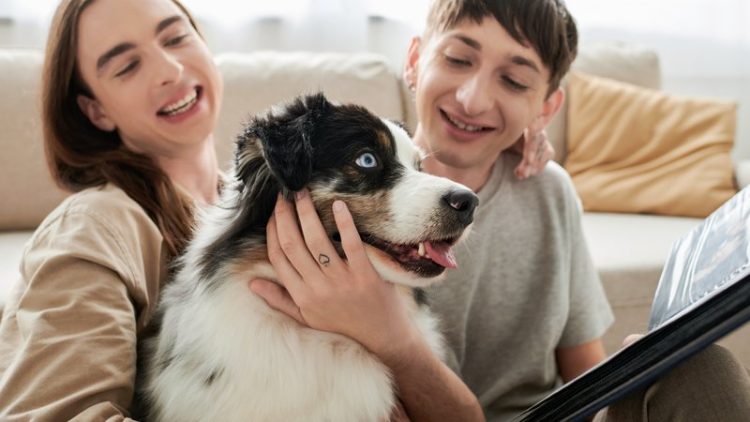 family with dog at piano