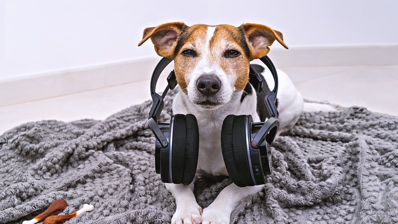 dog listening to music