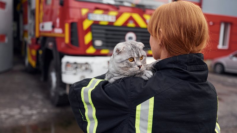 tow truck driver rescuing cat